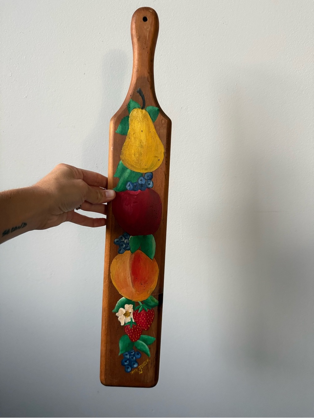 VTG Hand Painted Fruit Wood Serving Paddle - Yellow Red Orange Accents